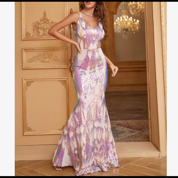 Luxurious Sequins Mermaid Backless Prom Evening Party Formal Gown Floor Dress - Picture 8 of 11